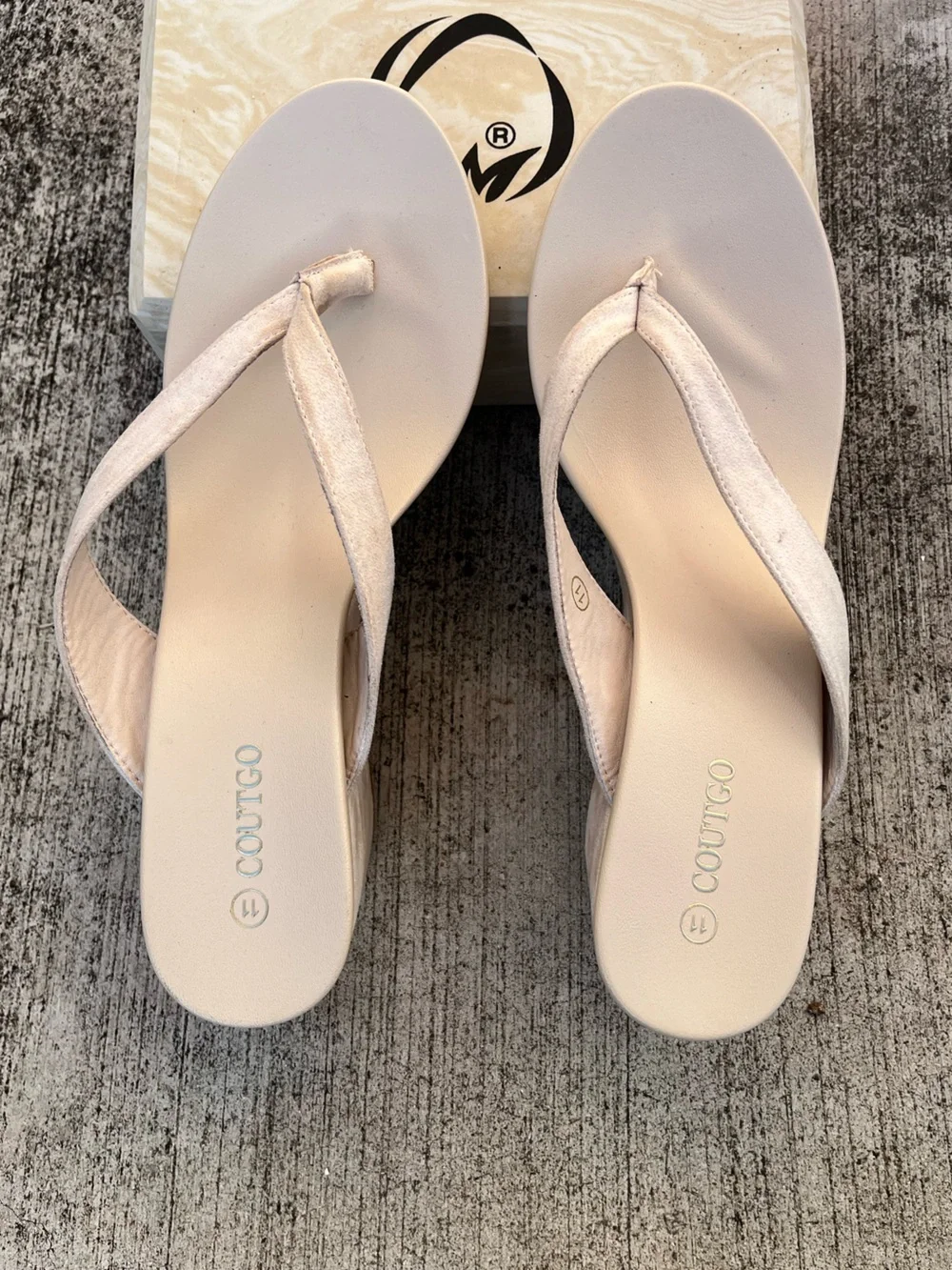 Wedge Thong Sandals in Light Beige